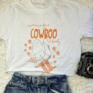 Wanna Be a Cow Boo Baby Kid Rock Halloween Country Western Ghost Crop T-shirt